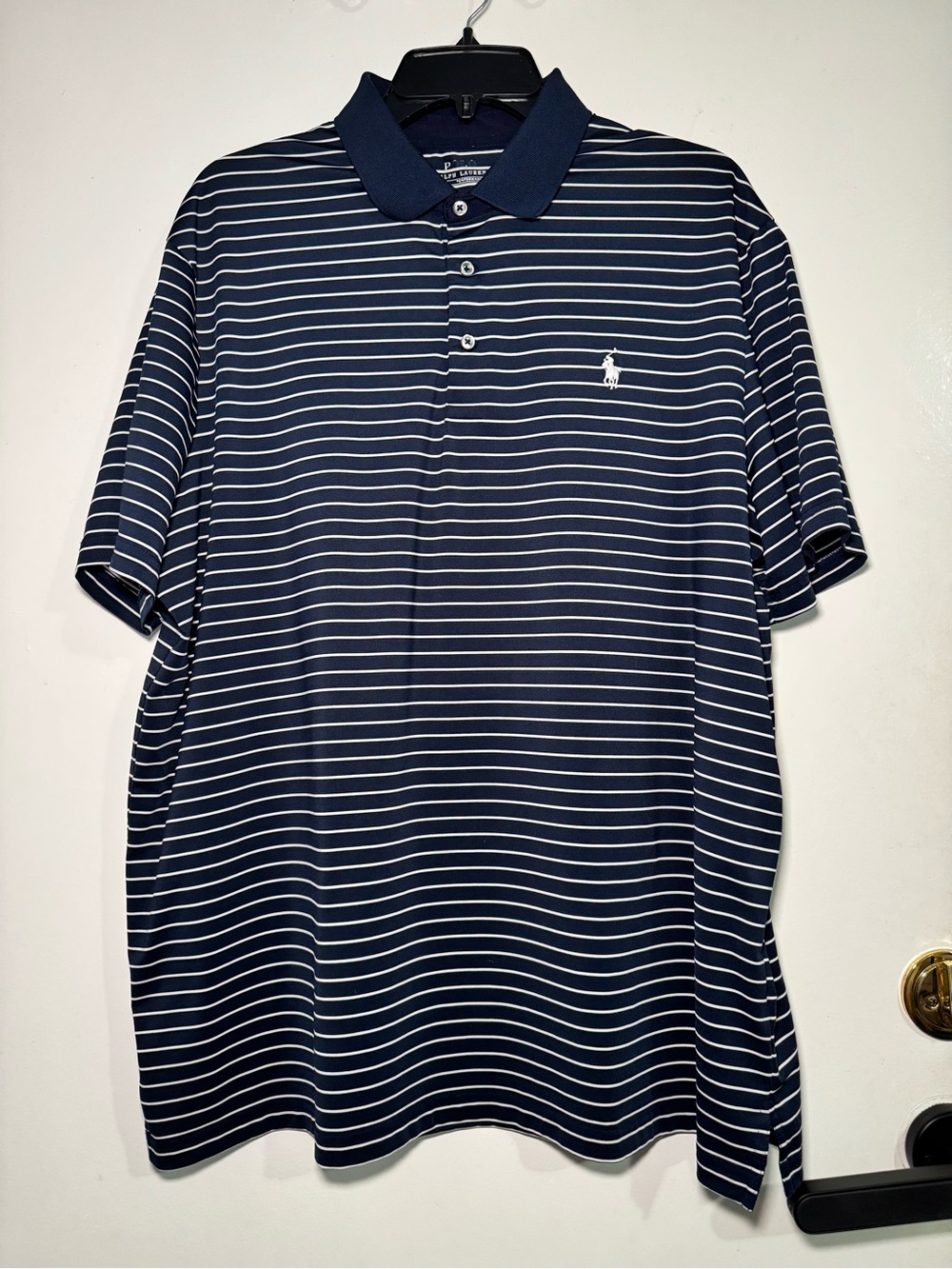 Polo Ralph Lauren Performance Navy Striped Polo Shirt Size XL